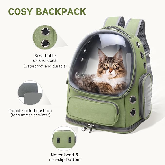 Cawypety Cat Backpack Carrier, Breathable Cat Carrier Large Space Bubble Pet Backpack for Kitty Small Dog up to 15lbs, Transparent & Foldable Pet Carrier for Travel Hiking