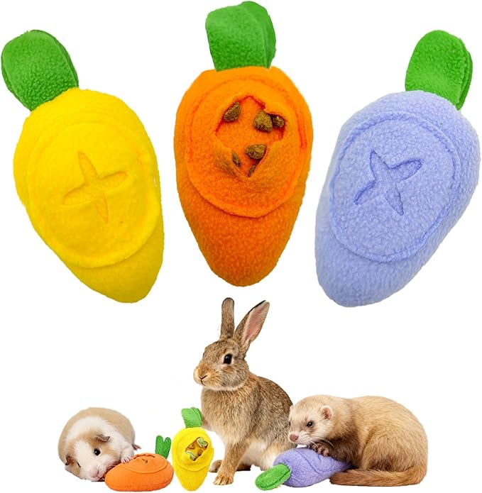 Hamiledyi Guinea Pig Toys Rabbit Foraging Enrichment Toy Slow Feeder Food Hide Puzzle Toys Boredom Relief and Foraging Fun (3 Pieces)