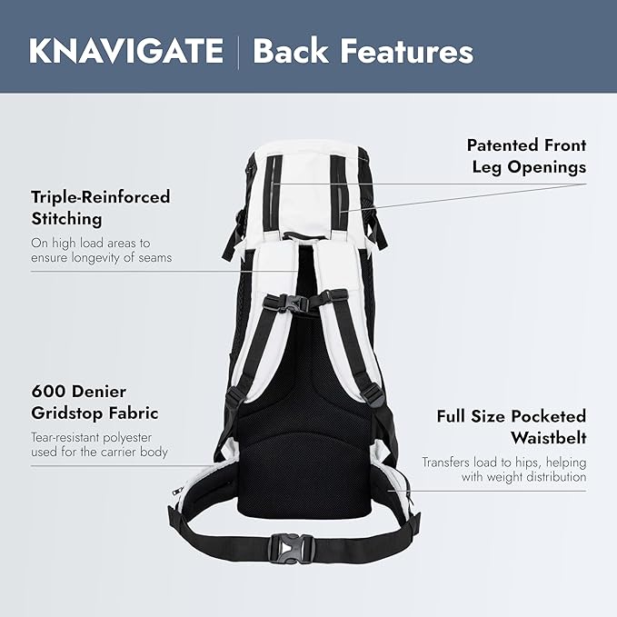 K9 Sport Sack Knavigate - Large, Lunar Rock - Ideal for Dogs with 20-22” Back Length - Adjustable, Backpack-Style Carrier with Internal Frame & Padded Hip Belt