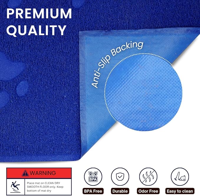 Andalus Large Cat Litter Mat, Pack of 1 - Waterproof, Non-Slip & Easy to Clean Cat Litter Box Mat for Extra Efficient Pet Litter-Trapping, Blue (30” X 18”)