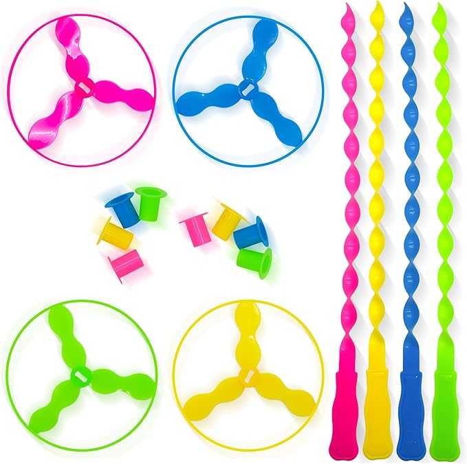 40 Pcs Flying Disc Toy Twisty Helicopter Spin Copter Plastic Propeller Flyer Saucers with Launchers Outdoor Toy Kids Party Favors Gifts