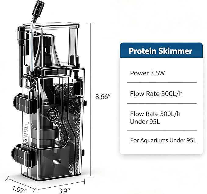 Seawater Aquarium Protein Skimmer, Suitable for Aquariums of 80 gallons or Less, Also Applicable to Saltwater Coral Tanks. Built-in wall-Mounted Type