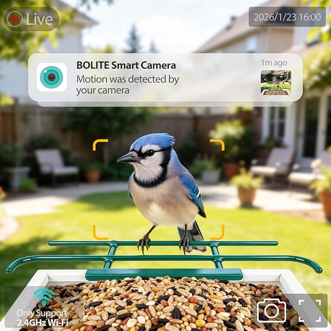 Smart Bird Feeder with Camera 2.5K HD, BOLITE Bird House for Outdoors, AI Auto-Capture & Motion Detection, Weatherproof Camera, Solar Powered, Great for Men Women Mom Dad & Bird Lovers, Green