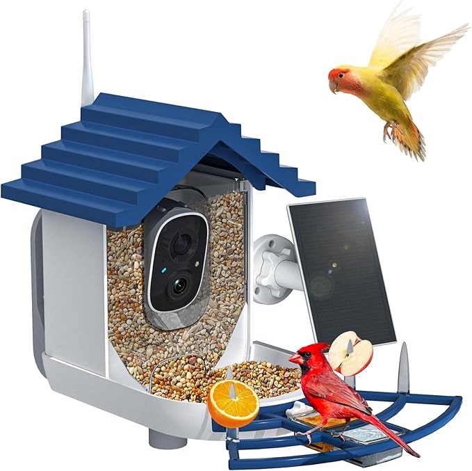 Smart Bird Feeder with Camera Solar Powered & AI Bi rd Identification, 2.4Ghz WiFi Bird feeders for Outdoors, 2K Live Video, Instant Arrival Alerts - Gifts for Women