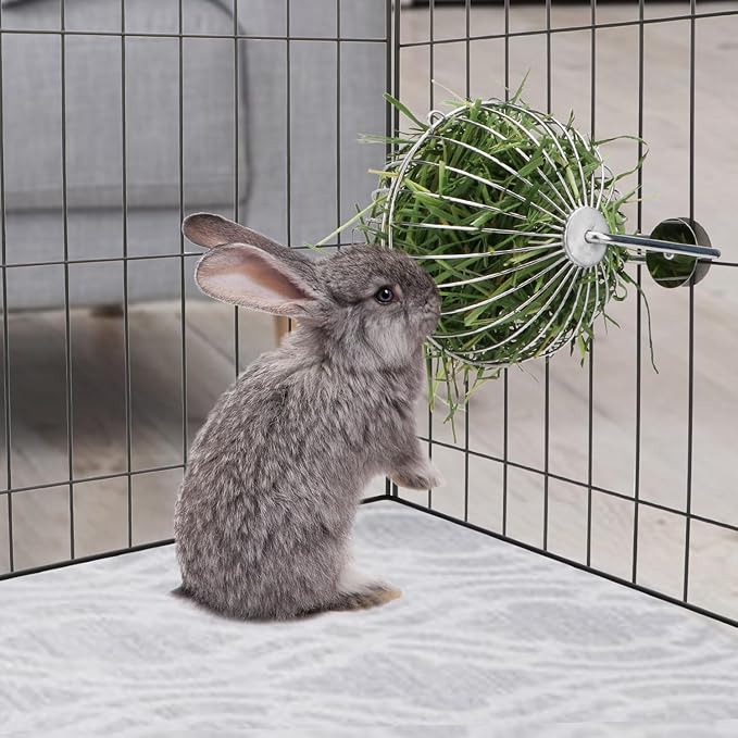 Rabbit Hay Ball Stainless Steel Hanging Feed Dispenser for Bunny Hamster Guinea Pig Rat Chinchilla (B: 5.11inch, Silver)