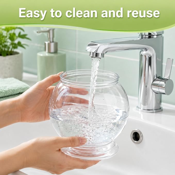 Mini Plastic Fish Bowl with Artificial Aquatic Plants, 27 oz Decorative Fish Bowls Unbreakable Plastic Betta Fishes Tank Clear Round Desktop Vases Bowls for Home Decor, Centerpiece Vases, Candy