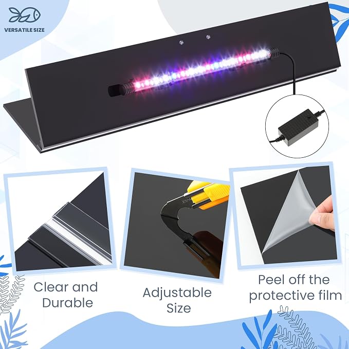 Sieral Aquarium Lids Polycarbonate Canopy with LED Light 35.13 x 17.13 x 0.12 Inch for 50/65/84 Gallon Without Center Brace Aquariums Cover Fish Tank Lid with a Hook Knife, Black