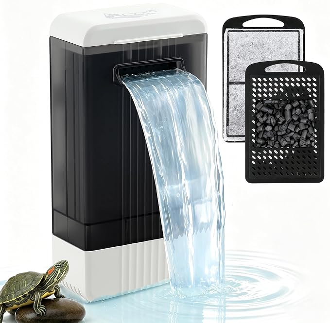 AQQA Turtle Filter for 10-20 Gallon Tank,Low Water Internal Aquarium Filter | Quiet Full Copper Motor, Replaceable Filter Sponge & Bio Sponge, Dual Mounting, 79 GPH, 5V Low Voltage