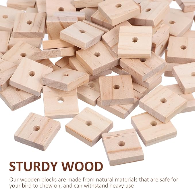 Yardwe Parrot Chewing Blocks 100Pcs Wooden Bird Cage Toys with Hanging Holes for Beak Trimming and Mental Stimulation Suitable for Parakeets Cockatoos Macaws