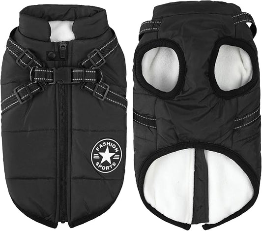 Aiboria Dog Coat for Winter Waterproof Windproof 2 in 1 Dogs Jackets Fleece Large Dog Vest Harness Winter Warm Pet Black 4XL