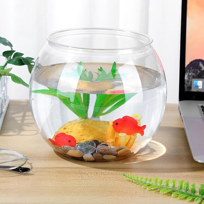 Mipcase Transparent Plastic Fish Tank Globe 5.90 in Desktop Fish Bowl for Home Office Unbreakable Tank Decor Round Aquarium Style Tabletop Display