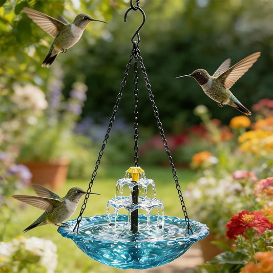 Solar Hanging Bird Bath Fountain, 2026 New 3 Layers Solar Powered Bird Bath Fountain, Outdoor Humming Birds Cascade Baths Fountains, Garden Patio Yard Backyard Lawn Decor (Blue)