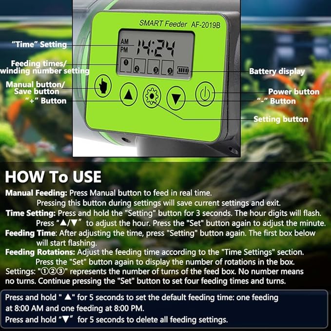 Automatic Fish Feeder for Aquarium Vacation, 200ML Large Capacity Auto Fish Food Dispenser with Timer Display for Small Tank Turtle Betta Koi, Big Aquariums & Pond