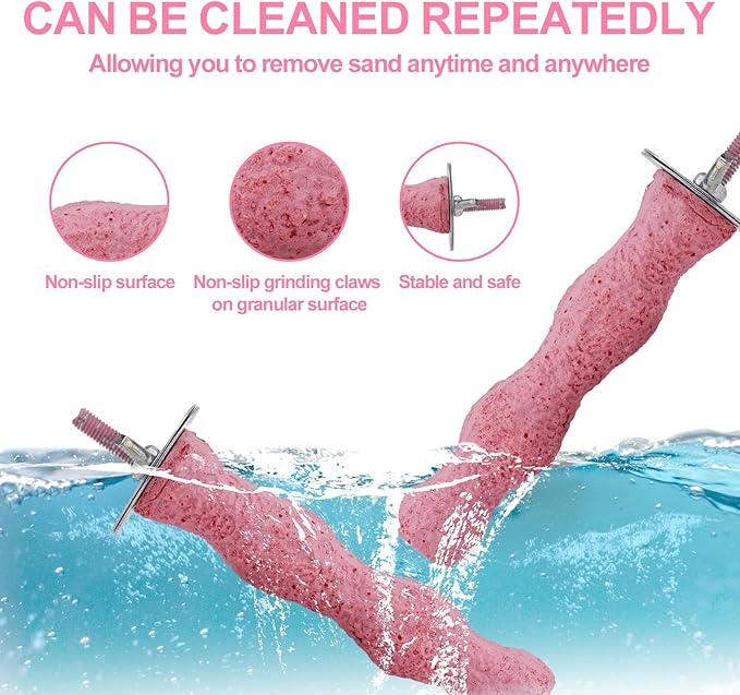 2pcs Bird Beak Grinding Stone, Non-Slip Parrot Grinder Perch Bird Cage Accessories Chewing Toy for Budgies Parakeets Cockatiels Conures Beak Trimmer & Claw Trimming (Pink)