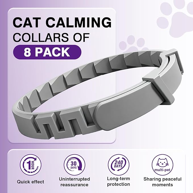 Tcllka Calming Collar for Cats 8 PK Cat Stress and Anxiety Relief Pheromone Collar for Cats Anti Aggression for Cats Cat Calming Collars Calming Collar for Cats