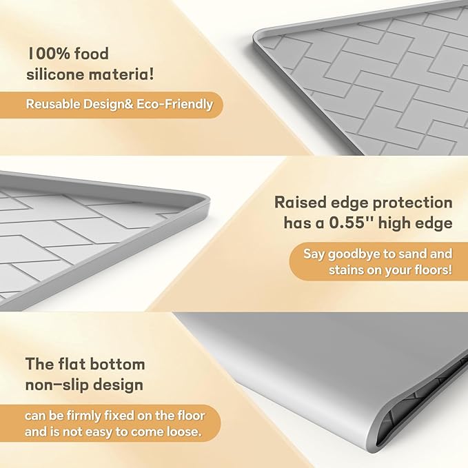 Silicone Cat Litter Mat for litter box 24" X 15"-Easy to Clean Cat Litter Trapping Mat, Waterproof, urine-proof and non-slip to keep the floor clean and tidy（Gray）
