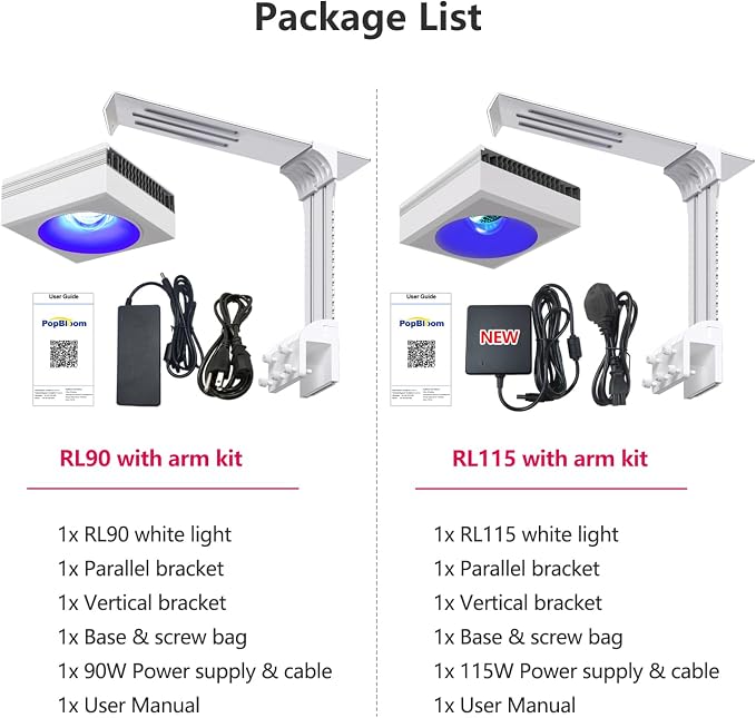 PopBloom 2026 New Launch 120W WiFi & APP Programmable LED Reef Aquarium Light, for 36" 48" 50" 72" Marine SPS LPS Corals & Saltwater Tanks (RL115 with Arm Kit)
