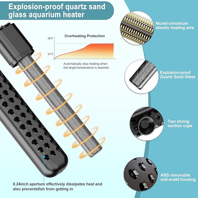 500W Aquarium Heater for 70-120 Gallon with Auto Shut-Off When Leaving Water—Submersible Fish Tank Heater, Dry-Burn & Overheat Protection, Explosion-Proof, Freshwater Saltwater Large Tank