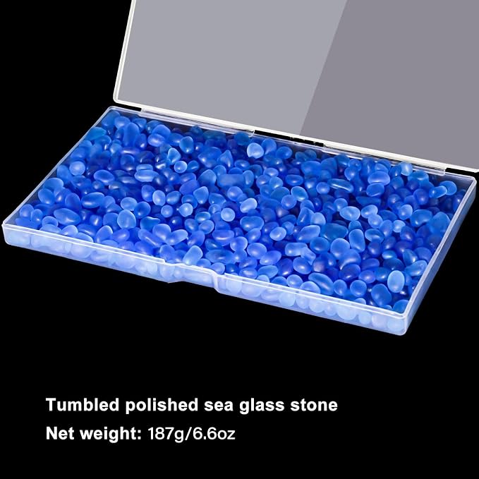 QEQEKAKA Sea Glass Stones for Crafts 0.5LB Lake Blue Pebbles Gemstone Bulk | Small Glass Stones for Beaching Wedding DIY Decor Aquarium Turtle Tank Vase Filler (187g/6.6oz)