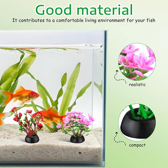 Garneck 20 Pcs Small Aquarium Plants Set: Artificial Mini Fish Tank Plants Decorations Plastic Water Grass Decor for Betta Goldfish Turtle Tank Bowl, Home Office