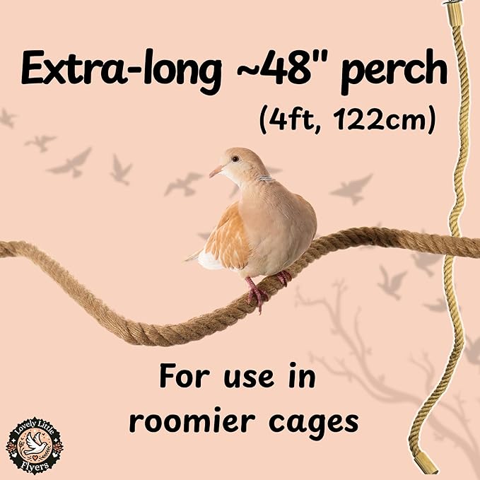 Bird Rope Perch for Parrots, Bendable Natural Jute Boing with Pine Wood and Stainless Steel Mount, Cotton Alternative, Cage Accessory for Parrots (Brown, 4 feet)