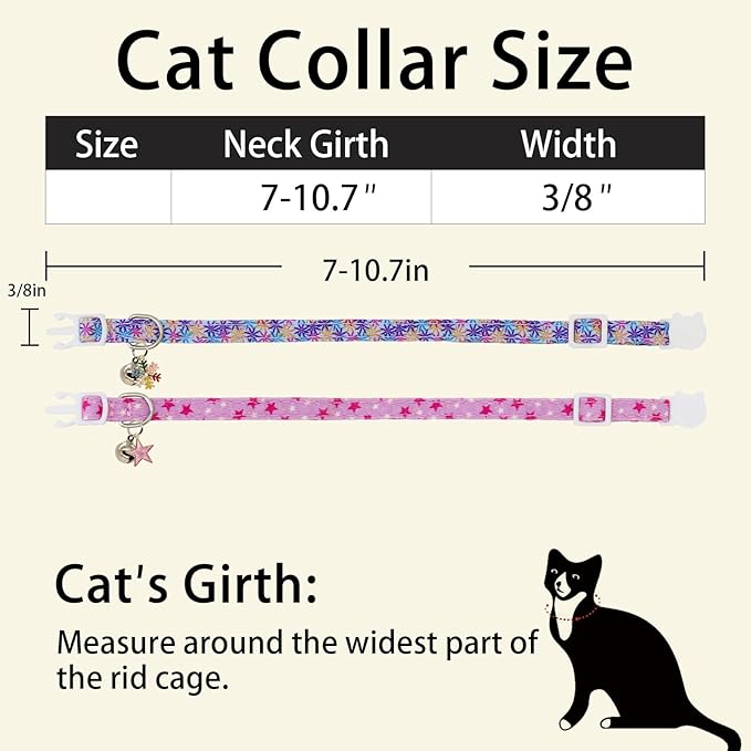 Cat Collars for Girl Cats & Boys, 2 Pack Soft Cotton Breakaway Collar with Removable Bell and Cute Charms, Adjustable Safety Pet Necklace, Colorful