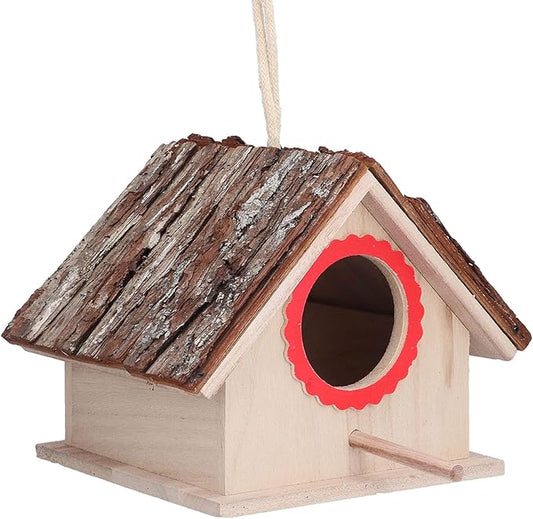Bird Nest, Wooden Hanging Outdoor Bird Nest with Perch Rustic Bird Nest Box for Bluebirds, Chickadees, Hummingbirds, Swallows, and Other Birds.