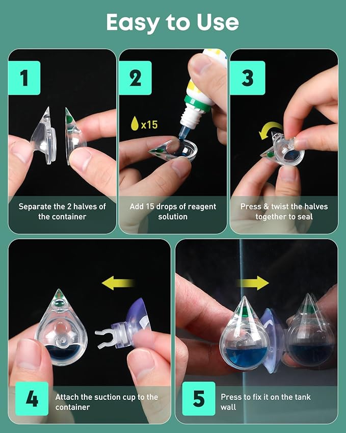 Pawfly Acrylic CO2 Drop Checker for Aquarium, Fish Tank Carbon Dioxide Checker, CO2 Monitor Kit with Solution & Suction Cups, CO2 Detector, Aquarium CO2 Tester, CO2 Indicator for Planted Fish Tank