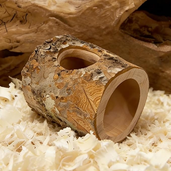 Hamster Hideout, Natural Wooden Habitat House for Hamsters & Other Small Pets - Hideaway Shelter with Entry Holes for Cage Enrichment