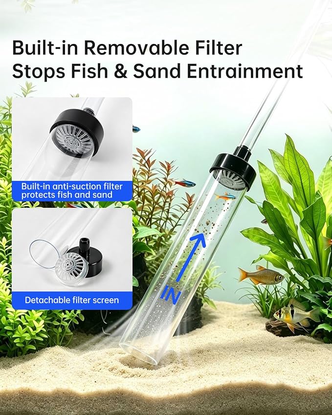 Waifoter Siphon Hose Fish Tank Cleaner, Aquarium Water Changer, Gravel Vacuum for Aquarium Sand & Gravel – Premium Designed for Superior Cleaning Performance, Safer Material, Battery-Free Design (5FT)