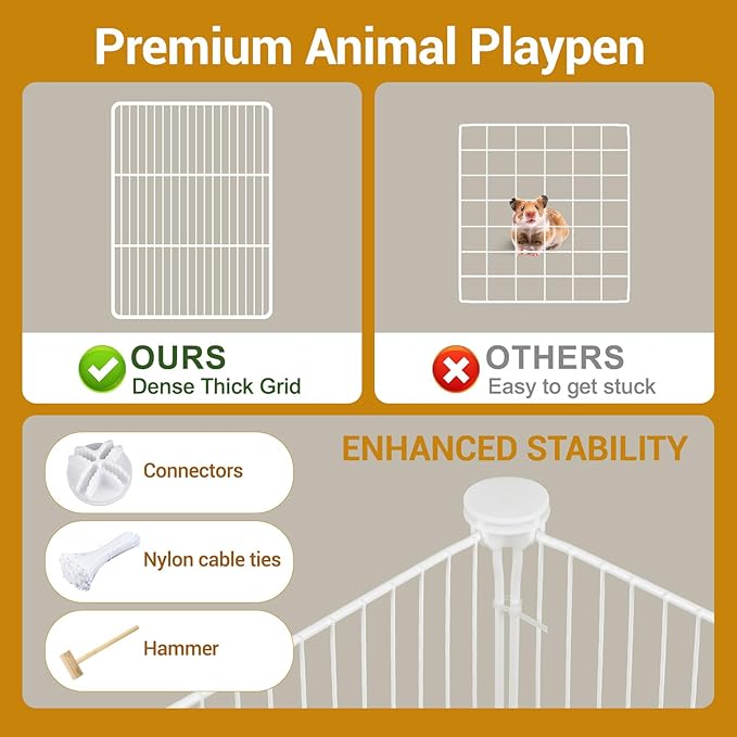 VISCOO 20 Panels Guinea Pig Cages, 48" x 24" x 16" DIY Small Animal Playpen with Transparent Top & Waterproof Mat, Enclosed Rabbit Cage for Bunny, Guinea Pigs, Hamsters, Metal Wire Yard Fence