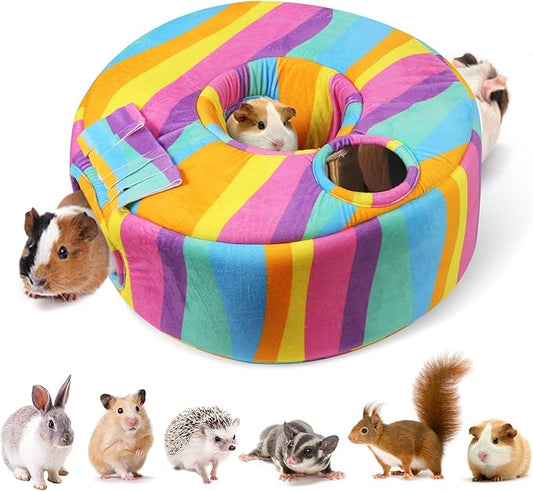 Guinea Pig Hideout & Tunnels Guinea Pig Toys Cozy Guinea Pig House with Door Curtain Soft Guinea Pig Bed for Small Pet/Hamster/Sugar Glider/Chinchilla Playing and Resting (Rainbow)