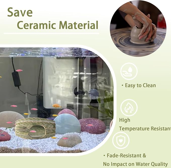 Ceramic Aquarium Decor Green Tall Cactus Betta Fish Tank Cave | Smooth-Surface Safe for Fish Hiding & Breeding, Easy-Clean, No Assembly, for Play & Rest,Fits 3.5-5 Gallon Fish Tanks