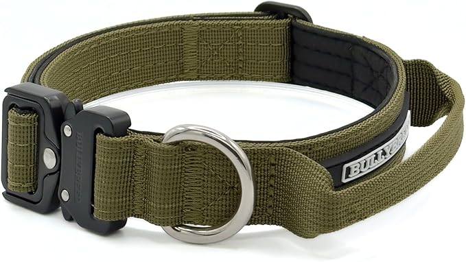 Tactical Dog Collar for Puppy, Heavy Duty Puppy Collar, Dog Collar for Small Dogs, Waterproof Dog Collar, Dog Training Collar, Quick-Release Buckle, Adjustable Sizes – BULLYBREED (Olive Green, Small)