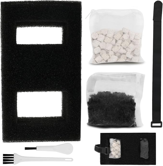 Aquarium Filter Media Set for Fluval SPEC, EVO Betta Flex Desktop Aquarium | Filter Media Replacement Includes Biomax Filter Media, Carbon Filter Refills, Foam Filter, Filter Cord and Cleaning Brushes