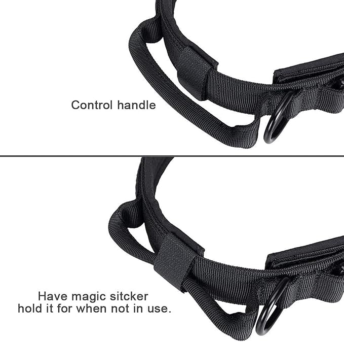 EXCELLENT ELITE SPANKER Tactical Dog Collar Nylon Adjustable Training Collar Military Dog Collar Heavy Duty Metal Buckle with Control Handle for Medium and Large Dogs with Patches(Black-XL).