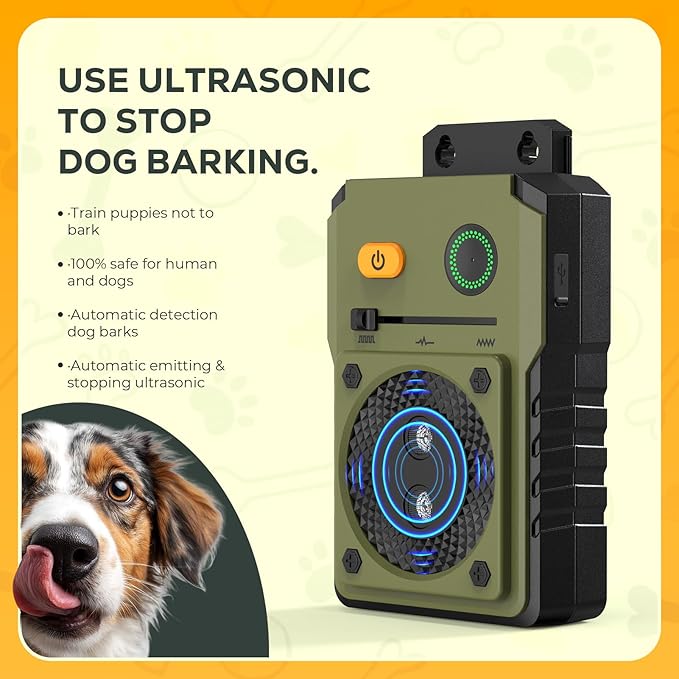 Queenmew Anti Barking Device for Dogs, 3 Modes Ultrasonic Dog Bark Deterrent Devices Long Range 50ft, Type-C Rechargeable Bark Box Barking Control Devices, No More Barking Indoor/Outdoor Training