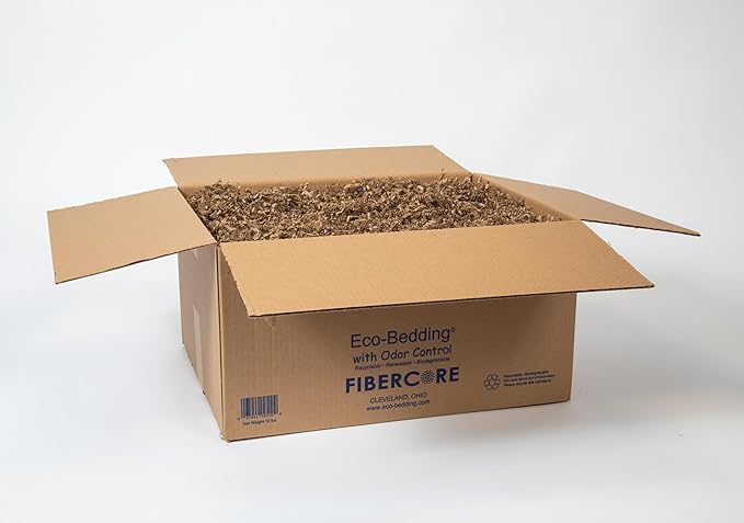 FiberCore Eco Bedding with Odor Control, 99% Dust Free Paper Bedding for Small Animals and Birds, 10 lb Bulky Box. (Expands to 250 L).