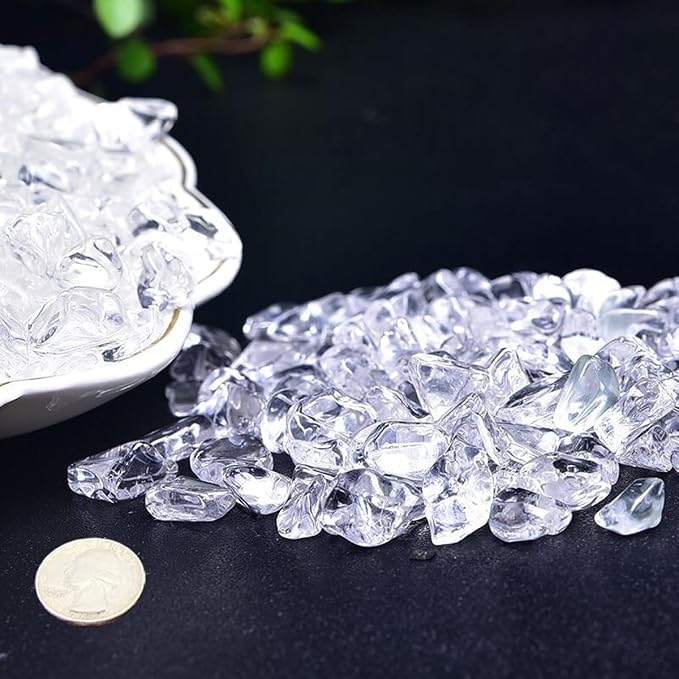 Erliway Clear Quartz Crystal Chips Bulk for Vase Filler Craft, 0.5 lb 7-9mm | Natural Crushed Crystal Stone for Spell Jar, Aquarium Gravel, Reiki Healing Meditation, Jewelry Making, Resin Art, Home Décor
