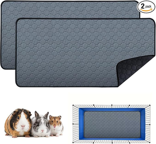 2 Pack Washable Guinea Pig Cage Liners & Pee Pads (24"x47") - Waterproof, Super Absorbent, Non-Slip Bedding for Rabbits, Hamsters, Rats