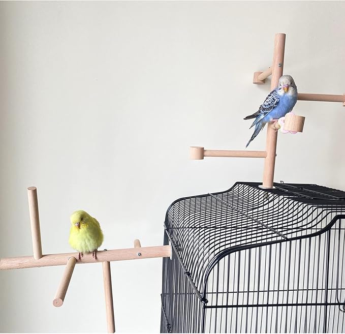 Wooden Bird Cage Stands Perches for Parrots, Parakeet Chewing Climbing Toys, Parrot Cage Top Tree Perches Play Stand Platform Playground Ladders Toys for Cockatiels Budgies Small Medium Parrots