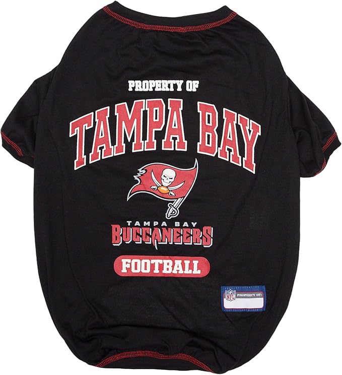NFL Tampa Bay Buccaneers Dog T-shirt Medium. - Licensed Shirt for Pets Team Colored with Team Logos- Premium Stretchable Materials for the comfort of your Dog & Cat