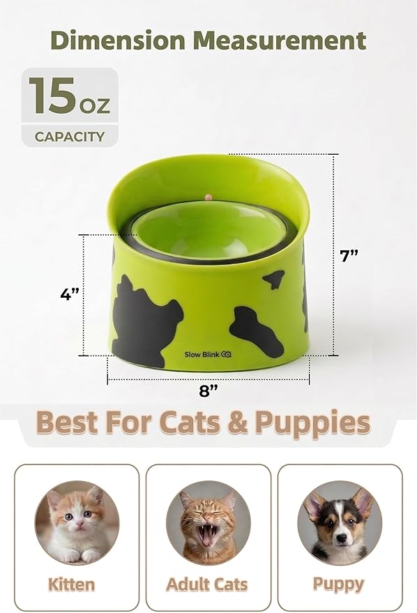Elevated Ceramic Dog Bowl 15oz, Adjustable Raised Cat Bowl Stand for Cats and Small Dogs, Raised Pet Feeding Bowl for Food or Water