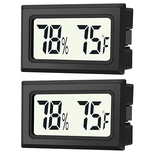 JEDEW 2 Pack Mini Digital Hygrometer Thermometer Gauge, Indoor Outdoor Temperature Humidity Meter for Humidifiers Greenhouse Reptile Plant Humidors, Large LCD Screen, Display in Fahrenheit (℉) (2)