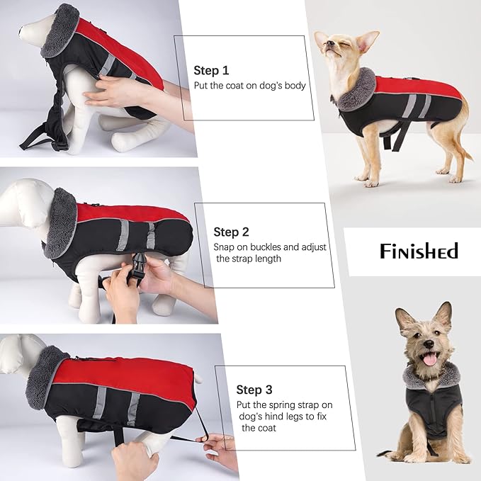 QBLEEV Warm Dog Coat Reflective Dog Winter Jacket, Waterproof Windproof Dog Turtleneck Clothes for Cold Weather Thicken Fleece Pet Dog Snowsuit Christmas Dog Vest Apparel for Small Medium Large Dogs M