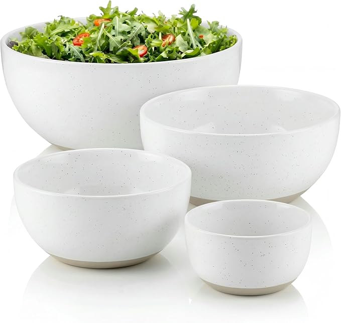 KooK Mixing Bowls, Ceramic Nesting Bowls, Stoneware Kitchen Bowls, For Prep, Serving, Dishwasher Safe, 18/40/90/140 oz, Set of 4, Moonstone