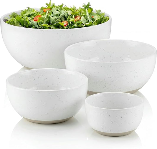 KooK Mixing Bowls, Ceramic Nesting Bowls, Stoneware Kitchen Bowls, For Prep, Serving, Dishwasher Safe, 18/40/90/140 oz, Set of 4, Moonstone