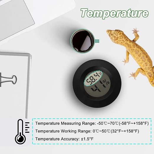Reptile Thermometer and Humidity Gauge Digtal Terrarium Thermometer 4pc | Circular Bearded Dragon Cage Accessories Reptile Temp and Humidity Gauge for Leopard Gecko Hermit Crab Gecko Lizard Etc