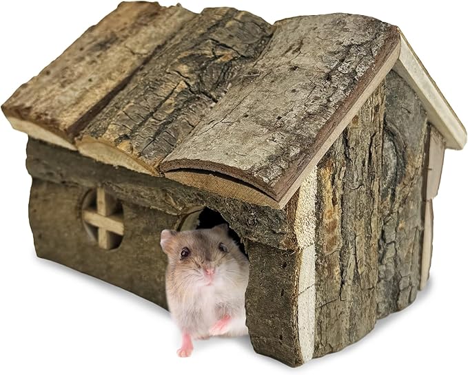 kathson Bark Wood Dwarf Hamster House with Small Window Mouse Natural Chewable Hideout Hut Mice Resting Room Hamster Cage Accessory for Dwarf Hamster Mice Young Syrian Hamsters and other Small Animals