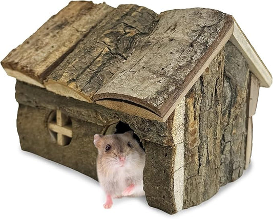 kathson Bark Wood Dwarf Hamster House with Small Window Mouse Natural Chewable Hideout Hut Mice Resting Room Hamster Cage Accessory for Dwarf Hamster Mice Young Syrian Hamsters and other Small Animals